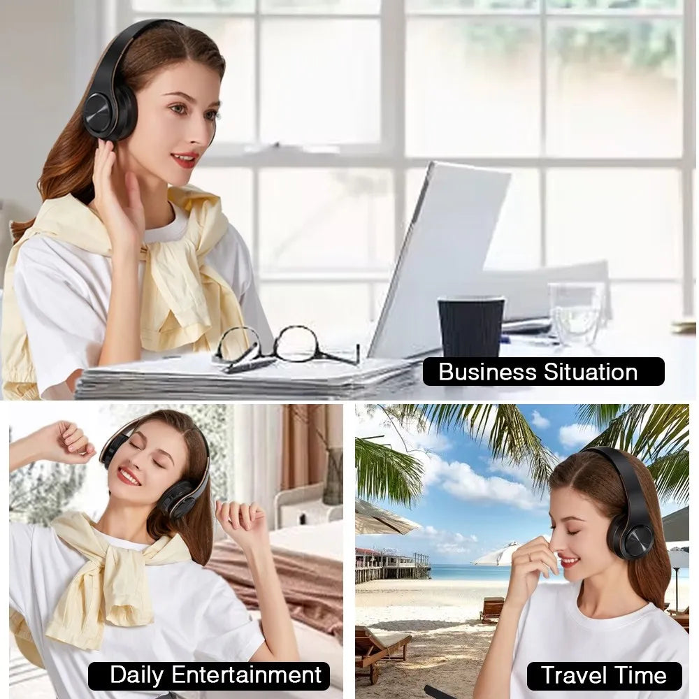 HIFI Stereo Bluetooth Earphones Wireless Headphone Music Headset with Mic FM and SD Card Support for Mobile Xiaomi iPhone Samsung Tablet