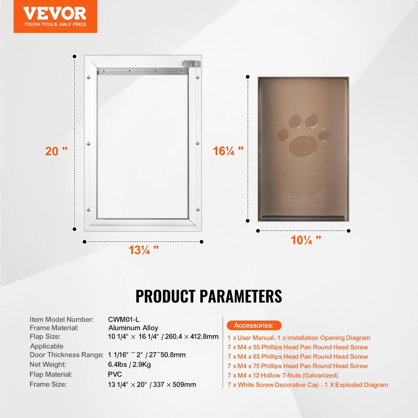 SucceBuy Aluminum Frame Pet Door with Lock and Flap
