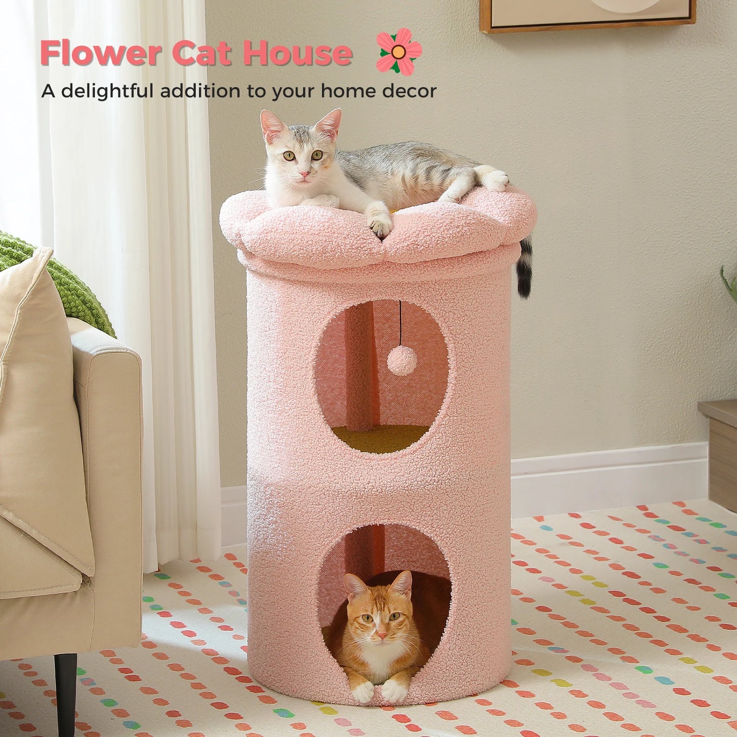 Double Deck Cat House Cozy Condos With Flower Perch Indoor