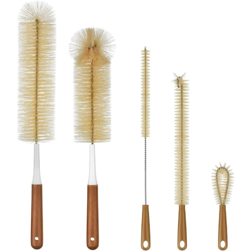 5-pack bottle brush cleaner - long bamboo handle water bottle straw cleaning brush for washing narrow neck beer wine decanter,