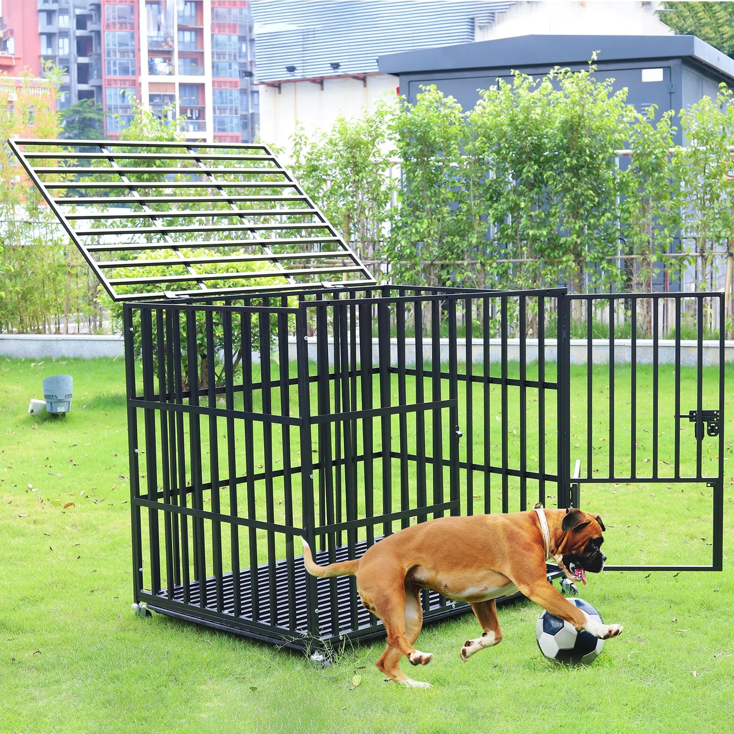 Heavy Duty Dog Crate XXL With 4 Lockable Wheels 3 Doors