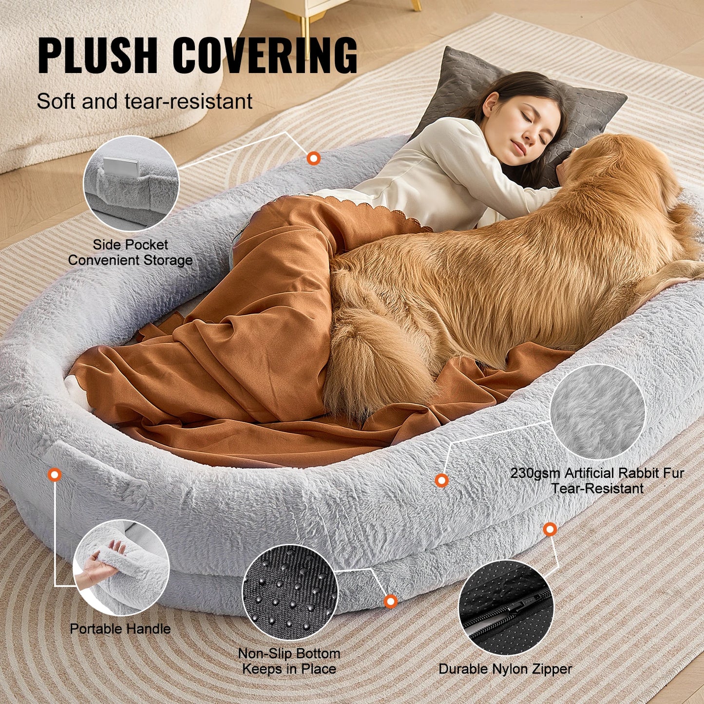SucceBuy Human Dog Bed For Adults With Faux Rabbit Fur Cover