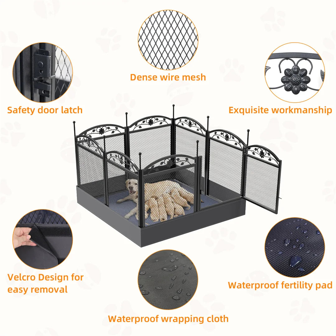 8 Panel Heavy Duty Dog Playpen For Whelping With Pad