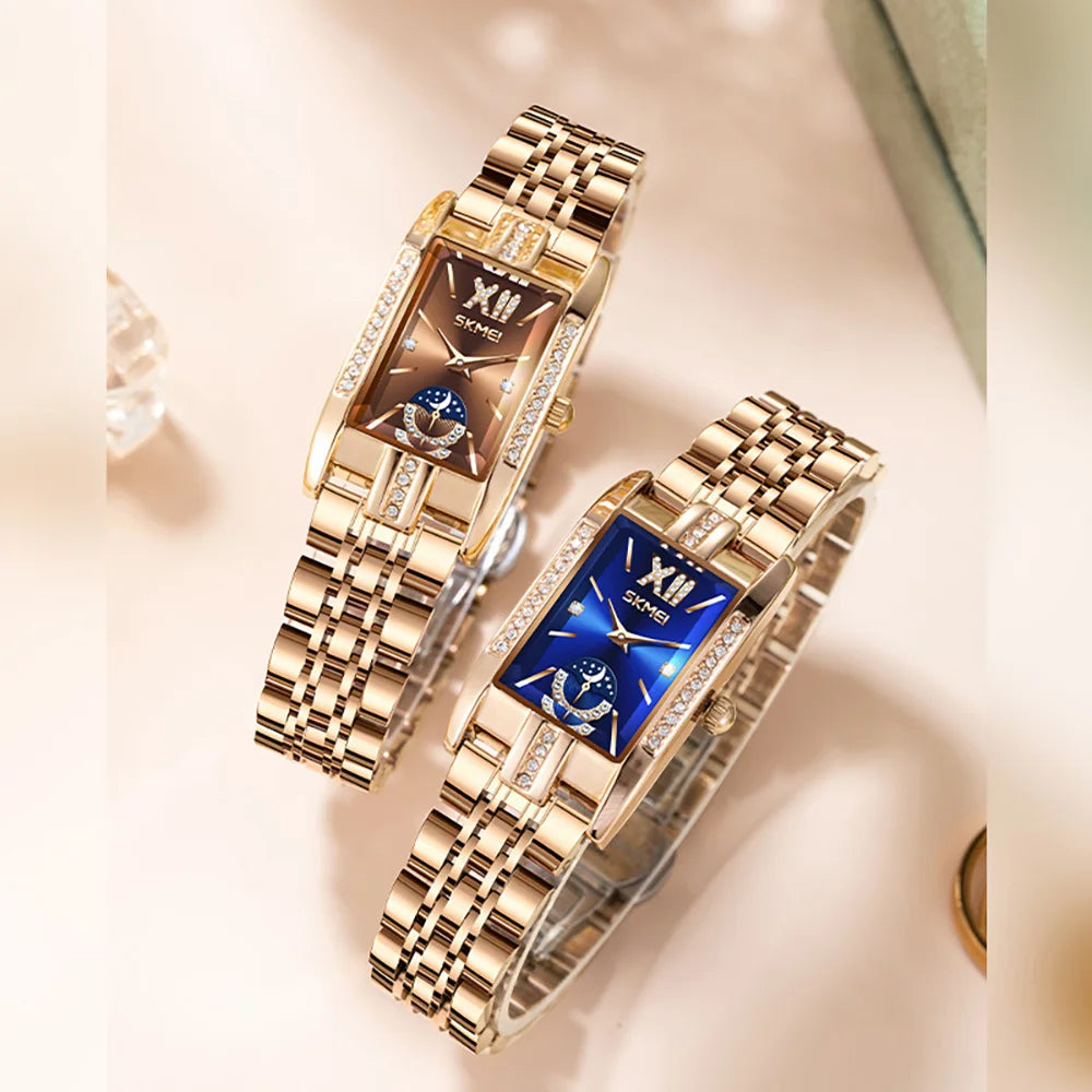 Stainless Steel Date Womens Watch 30M Waterproof Timepiece