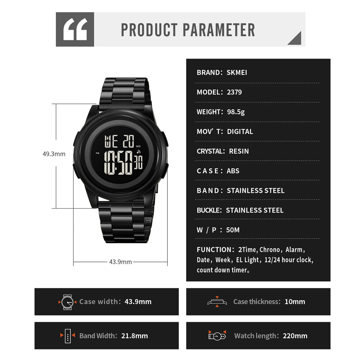 Led Digital Watches Men Sports 5Bar Waterproof Alarm Clock