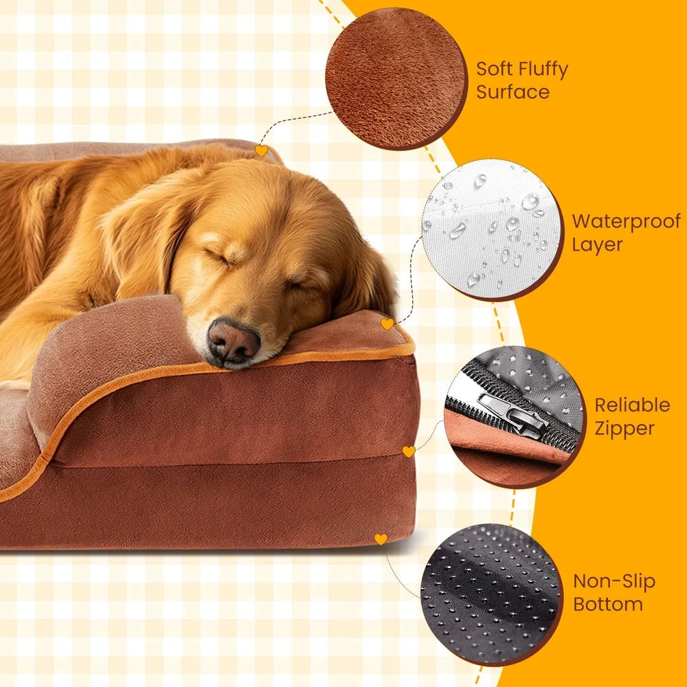 Memory Foam Small Dog Bed Bolstered Couch Design Waterproof