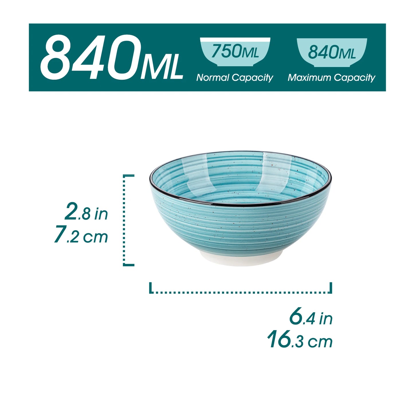 vancasso 6 Piece 840ML Ceramic Bowl Handpainted Spirals Stoneware Dinnerware Set Tableware Set Salad/Soup/Fruit/Noodle/Ramen