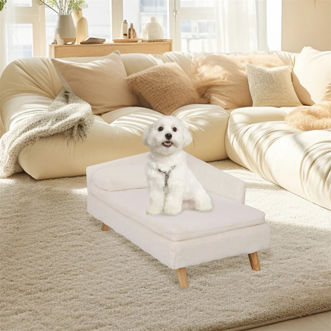 L Shape Dog Sofa Bed Cat Cushion Nest Couch Wooden Legs