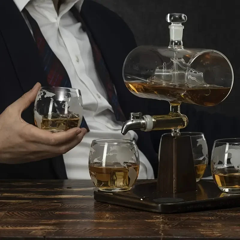 1pcs, 1300ml/44oz decanter+4pcs, 300ml/10oz glass cups, smooth sailing decanter set, suitable for home bars