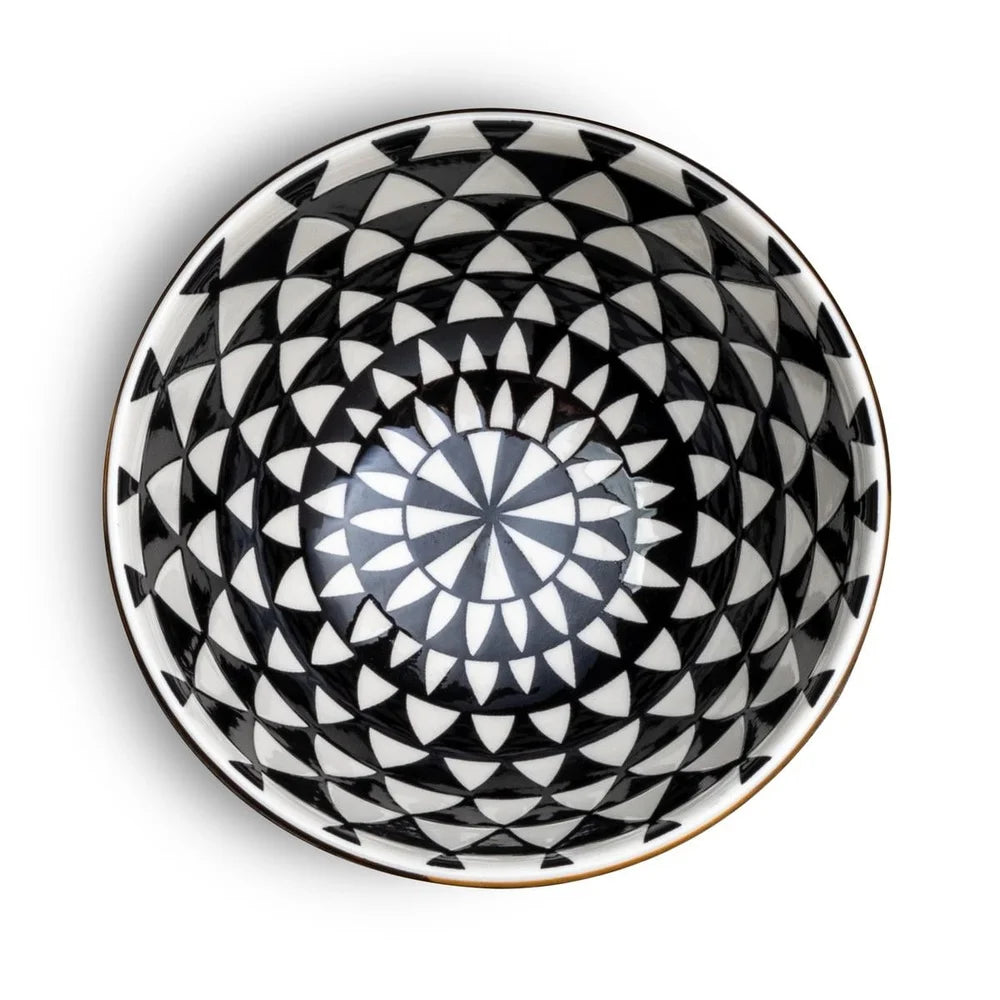 2 Pack Stoneware Dinner Bowls Black White Medallion Durable Microwave Dishwasher Safe Elegant Tableware Ceramic Serving Plates
