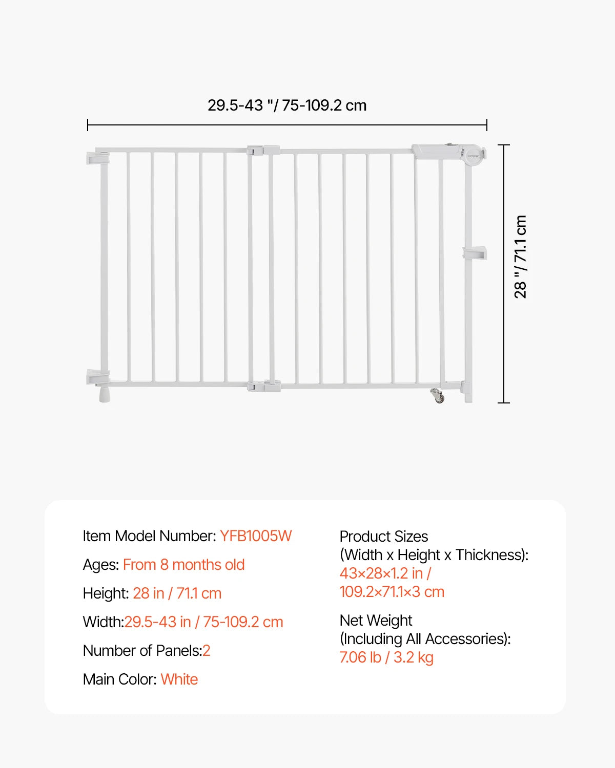 SucceBuy Adjustable Baby Gate 29.5 To 43 Inch Wide 28 High