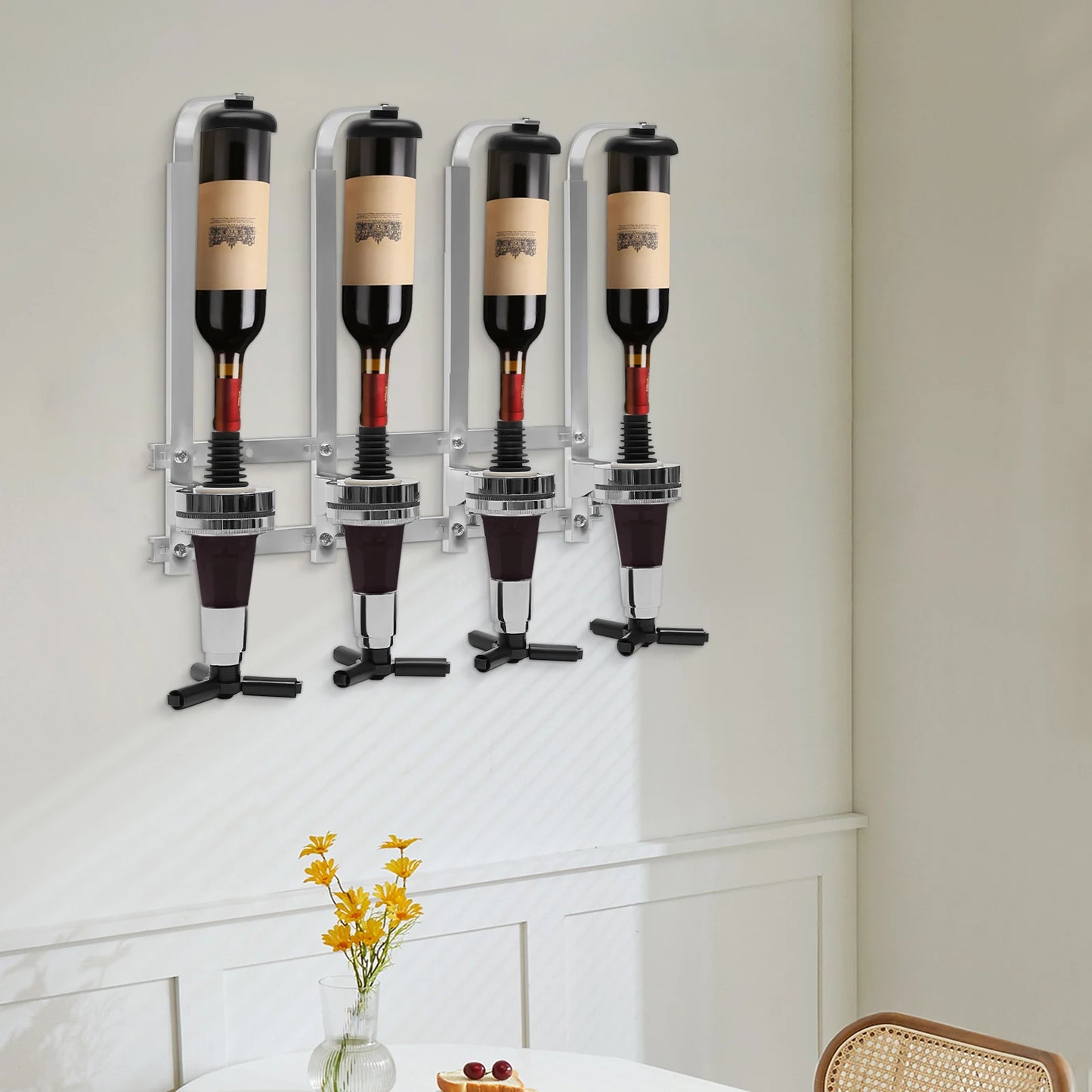 4 Head Silver Wine Rack Bar Accessories Wall Mounted Bottle Bracket for Parties Bars, and Home Bars