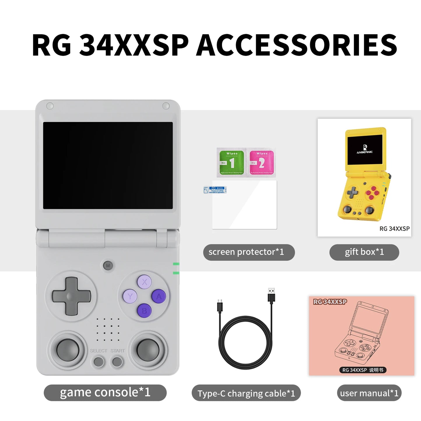 Anbernic RG34XXSP 3.4-Inch IPS Linux 64-bit Game Console H700 quad-core LPDDR4 2GB Retro Game Player HD-Connect To TV RG 34XXSP