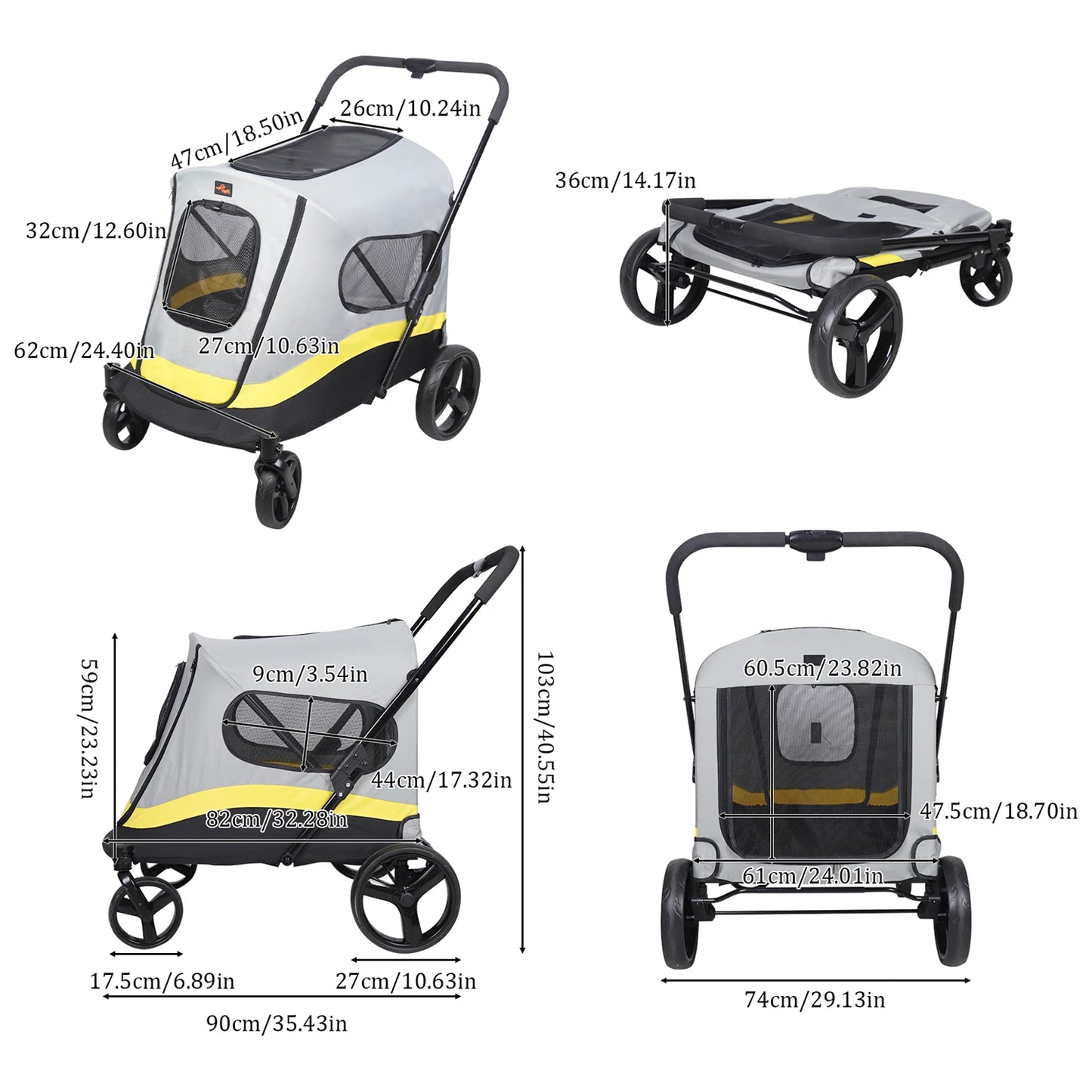 Folding Pet Stroller For Large Dogs With Universal Wheels