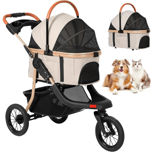 Premium 3-In-1 Large Pet Stroller With Detachable Carrier