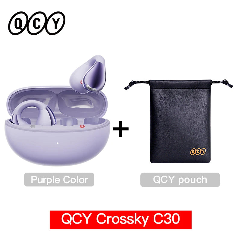QCY Crossky C30 Earclip Wireless Earphones Bluetooth 5.4 Open Ear Sports TWS Earbuds Dual-Connection Headphone Clip-on Headset