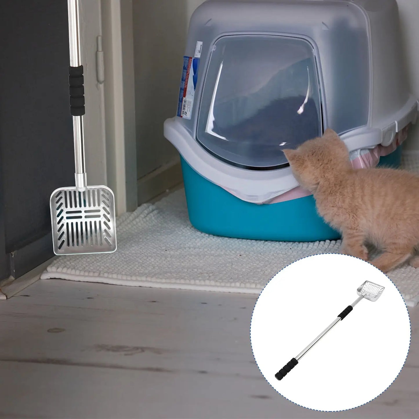 Telescoping Metal Litter Scoop Long Handle Cat Shovel Pet Cleaner Sanitary Box Tool Durable Housebreaking Supplies Pet
