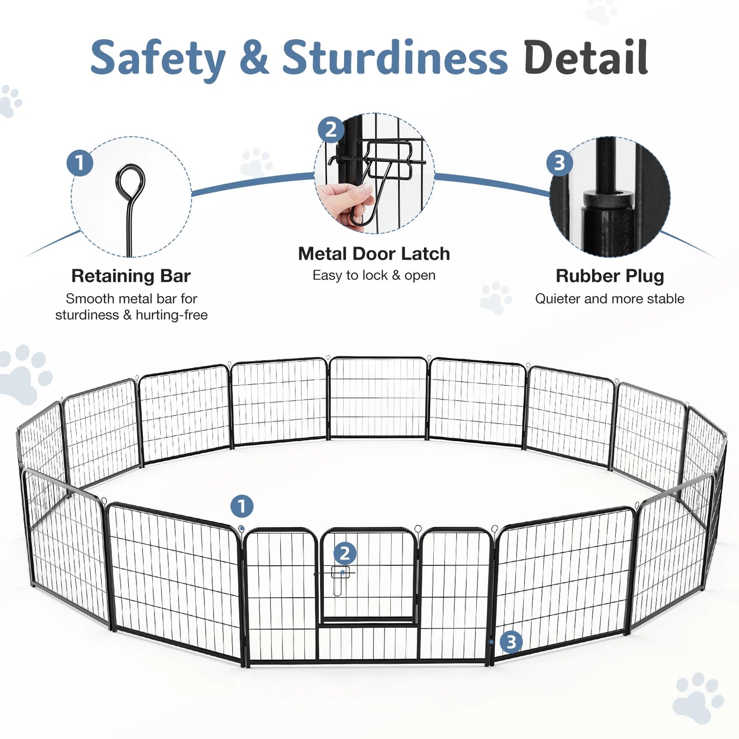 JHK 16 Panel Dog Playpen Indoor Metal Fence With Doors