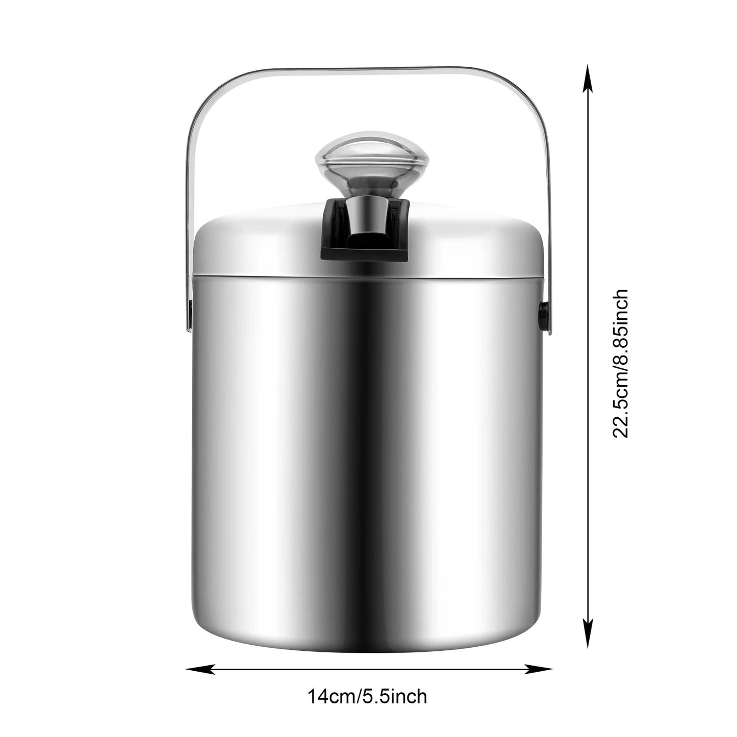 1.3L Portable Double-Walled Ice Bucket with Tongs Lid Stainless Steel Ice Cube Container For Wine/Drinking/Beer Cooler