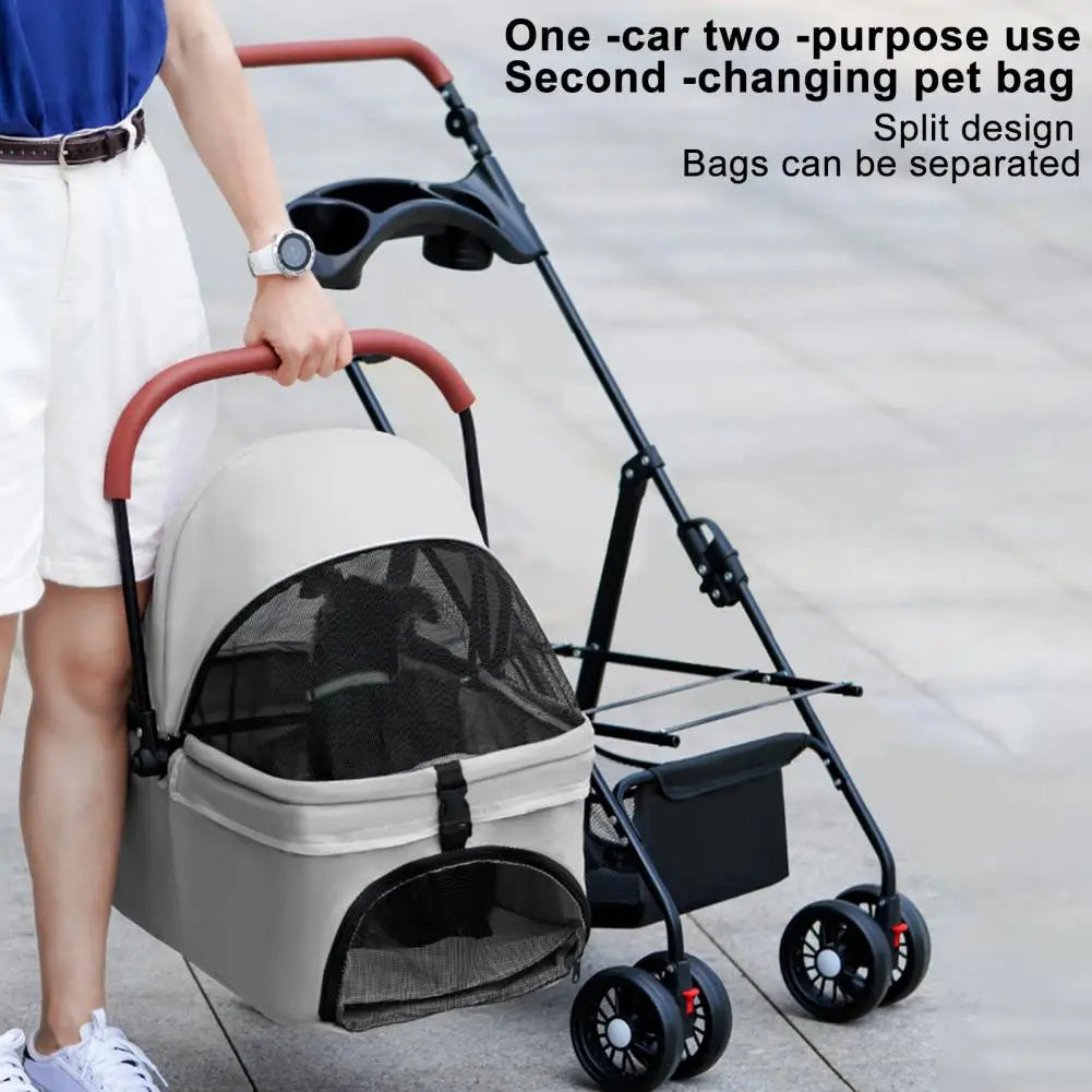 Folding Dog Stroller 4 Wheel Travel Carrier For Small Pets