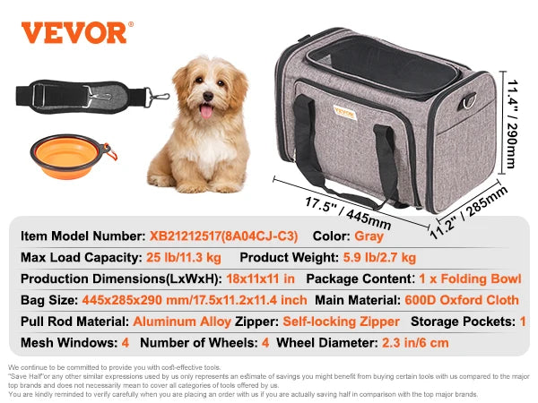 Breathable Cat Carrier Backpack Wheels Telescopic Handle