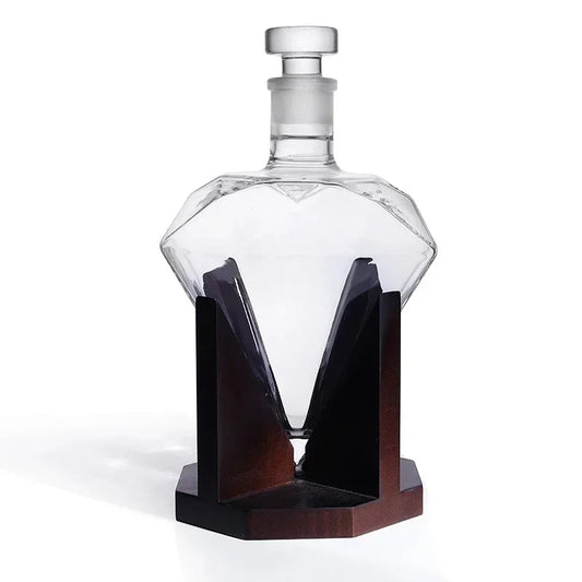 1000ml Whiskey Decanter glass  wine bottle with Wooden Holder Airtight Stopper Suitable for all kinds of alcohol Gift Shaker