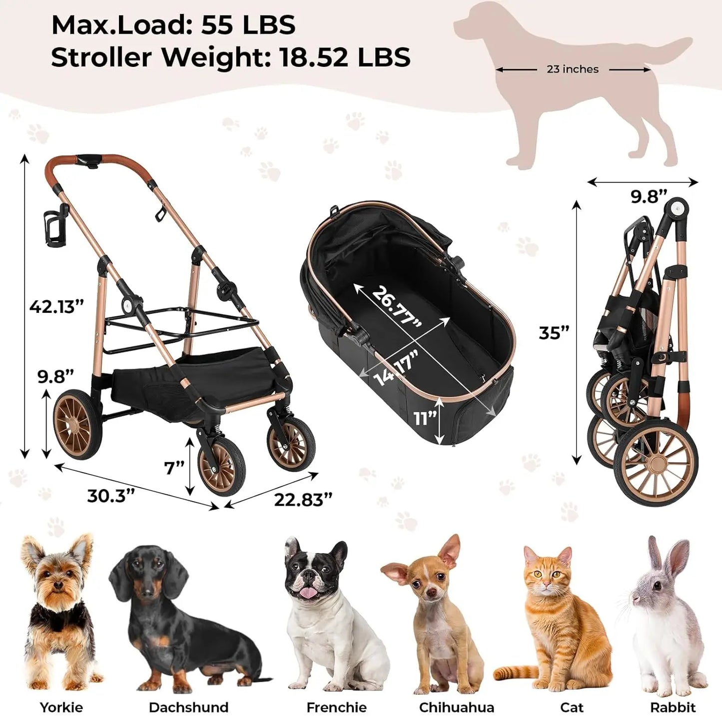 360 Degree High Wheels Foldable Pet Stroller 2 In 1 Dog Cat