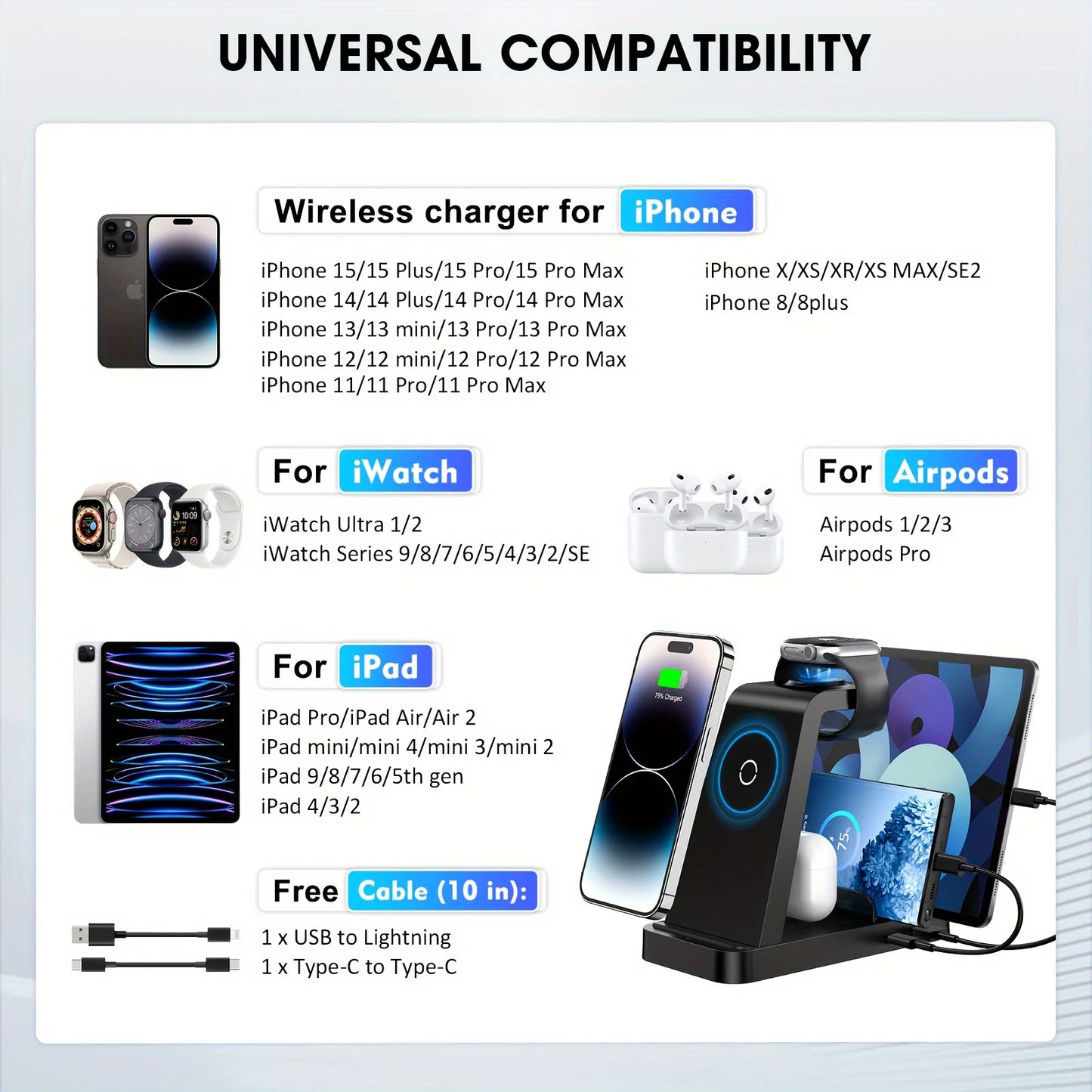 5In1 Fast Wireless Charge Station IPhone Apple Watch AirPods