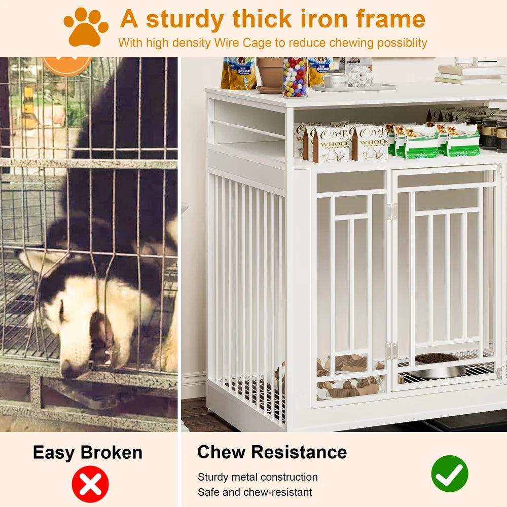 43.3 Inch Wooden Dog Crate With Divider And Double Doors