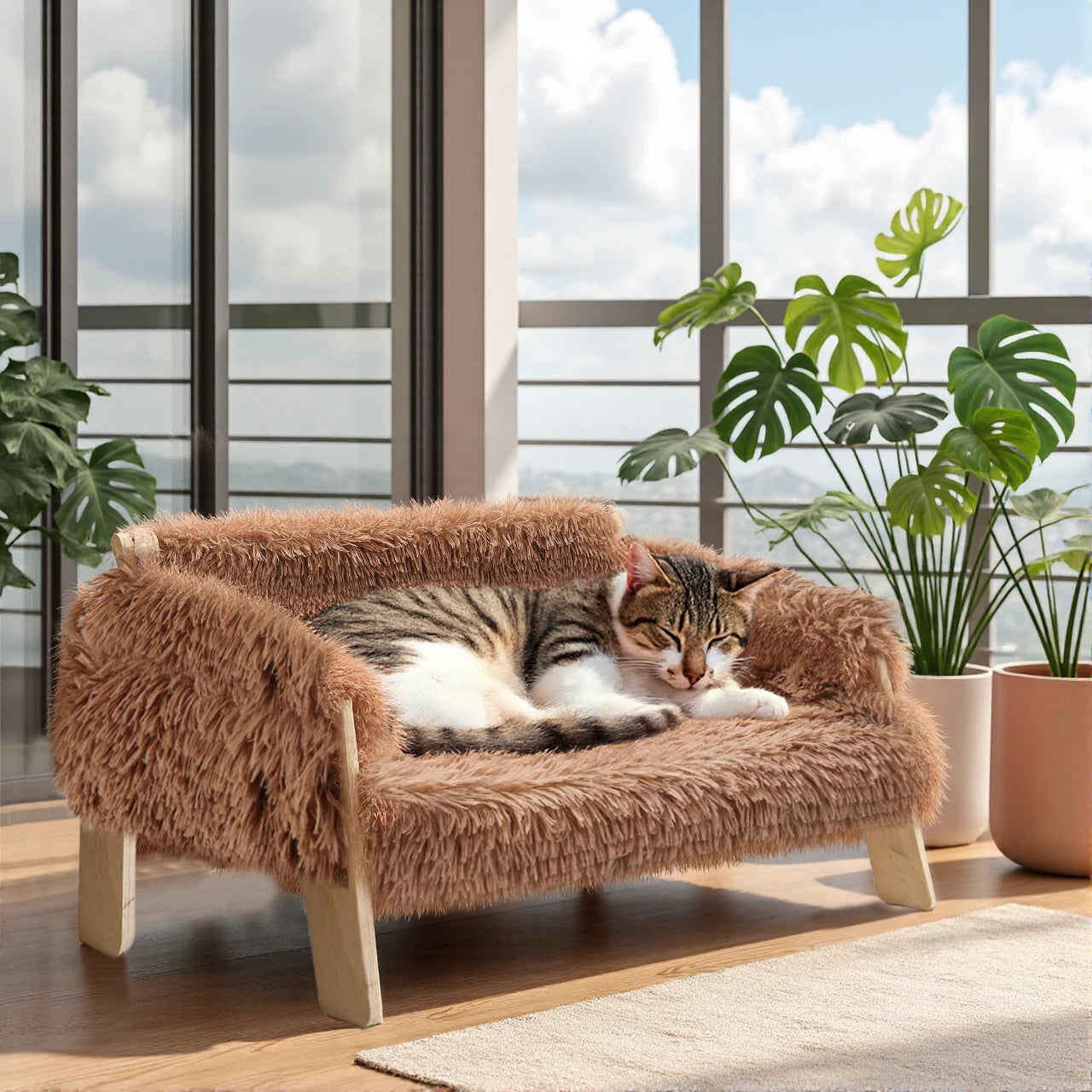 Raised Wooden Leg Cat Sofa Bed For Indoor Cats Comfort