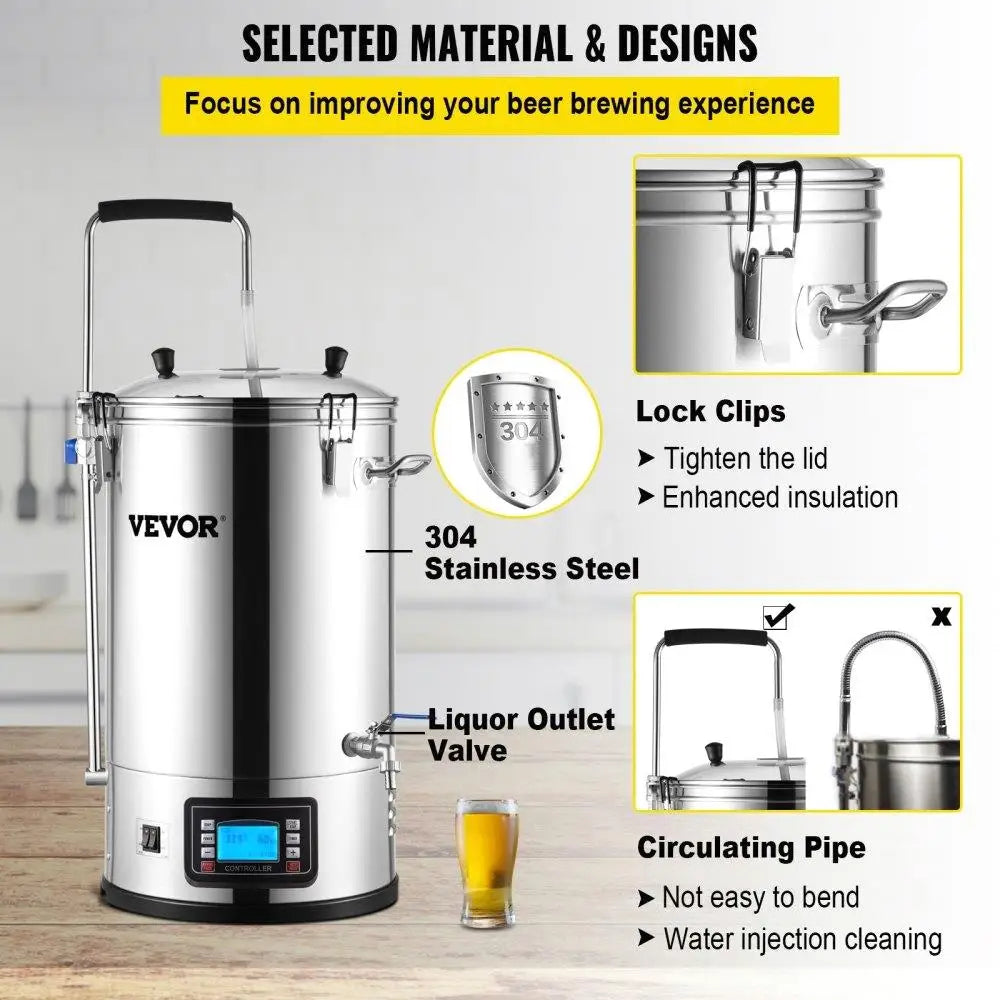 Electric Home Beer Brewing System 9.2 Gal 35 L All-in-One Brewing Pot with Pump Mash Boil Device Digital Panel Auto Manual Mode