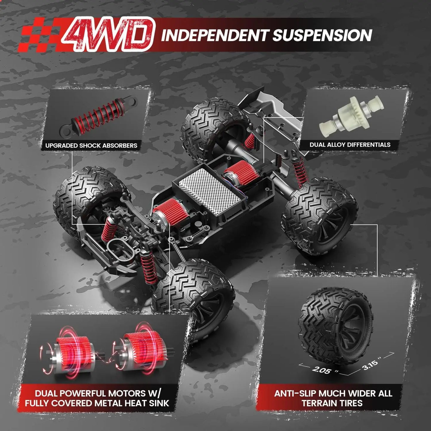 DEERC 9500E 1:16 RC Car: 4x4, 40 KPH, 2.4Ghz, 2 Batteries, Off-Road Monster Truck, Kids/Adults.
