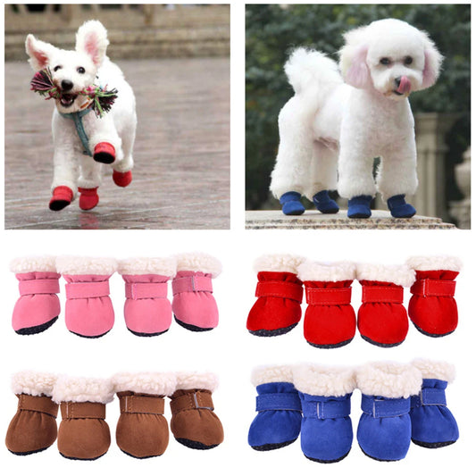 4 Pack Winter Plush Dog Boots Non Slip Soft Shoes For Pets