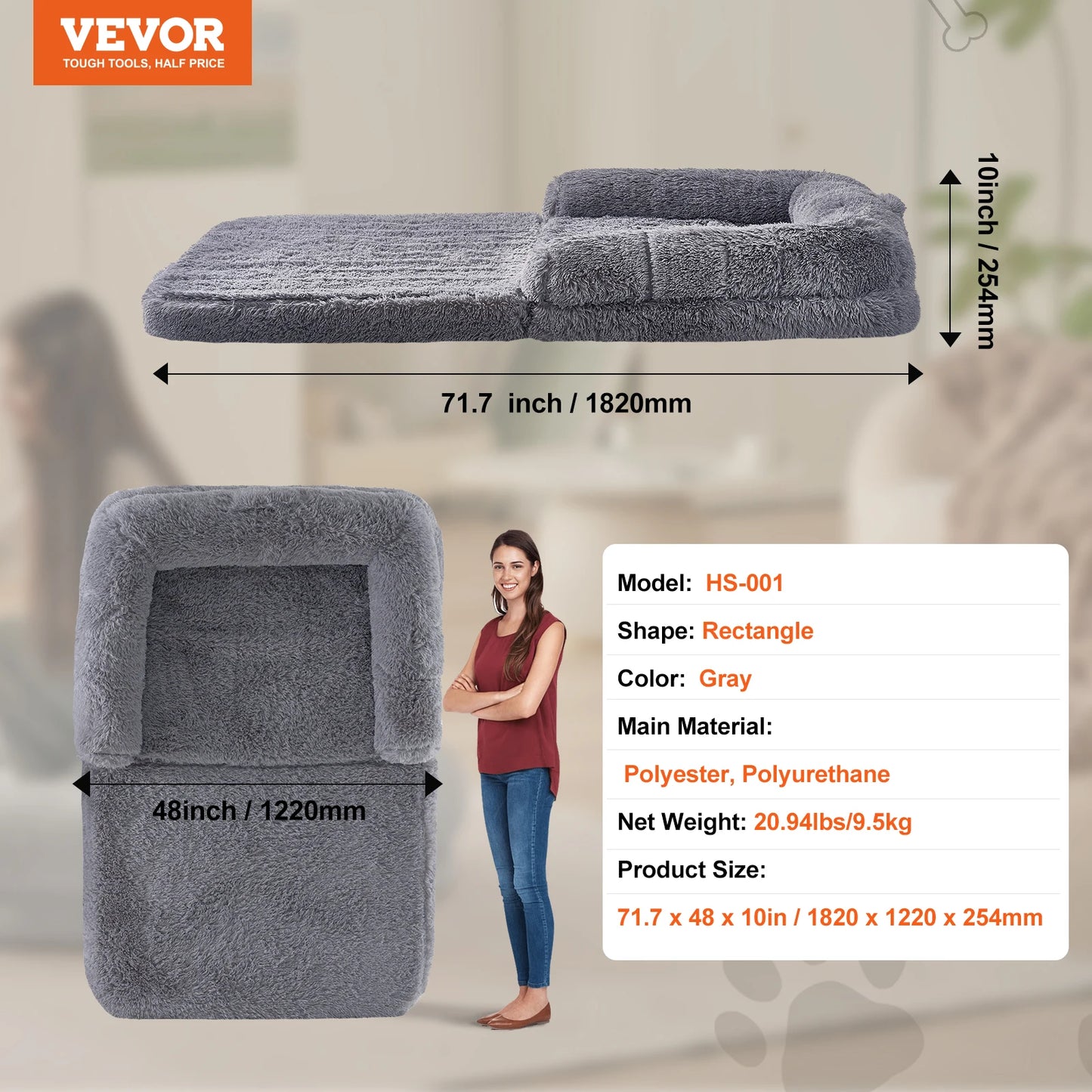 SucceBuy Human Dog Bed For Adults With Faux Rabbit Fur Cover