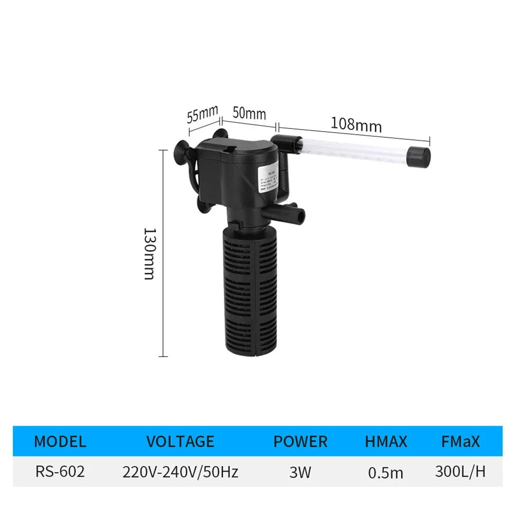 3 In 1 Silent Aquarium Filter Internal Submersible Pump