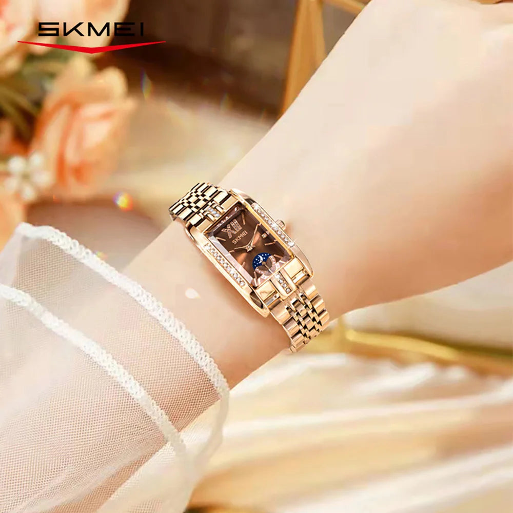 Stainless Steel Date Womens Watch 30M Waterproof Timepiece
