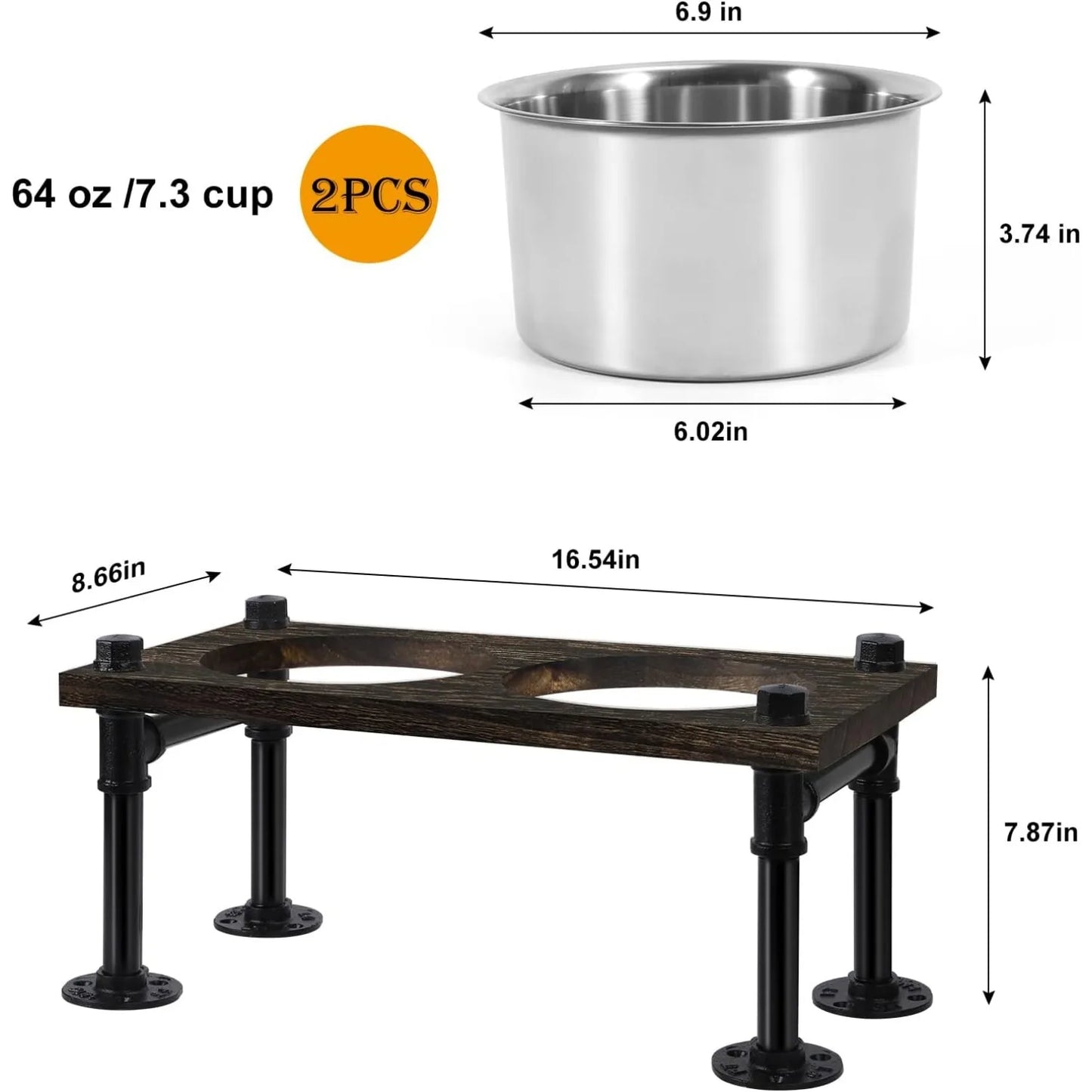 Raised Dog Bowl Stand For Large Dogs With 2 Stainless Bowls