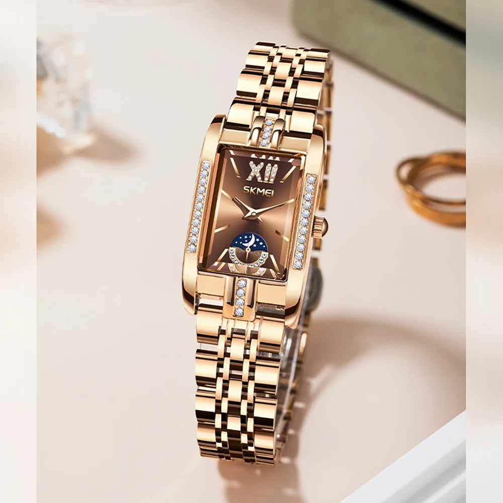 Stainless Steel Date Womens Watch 30M Waterproof Timepiece