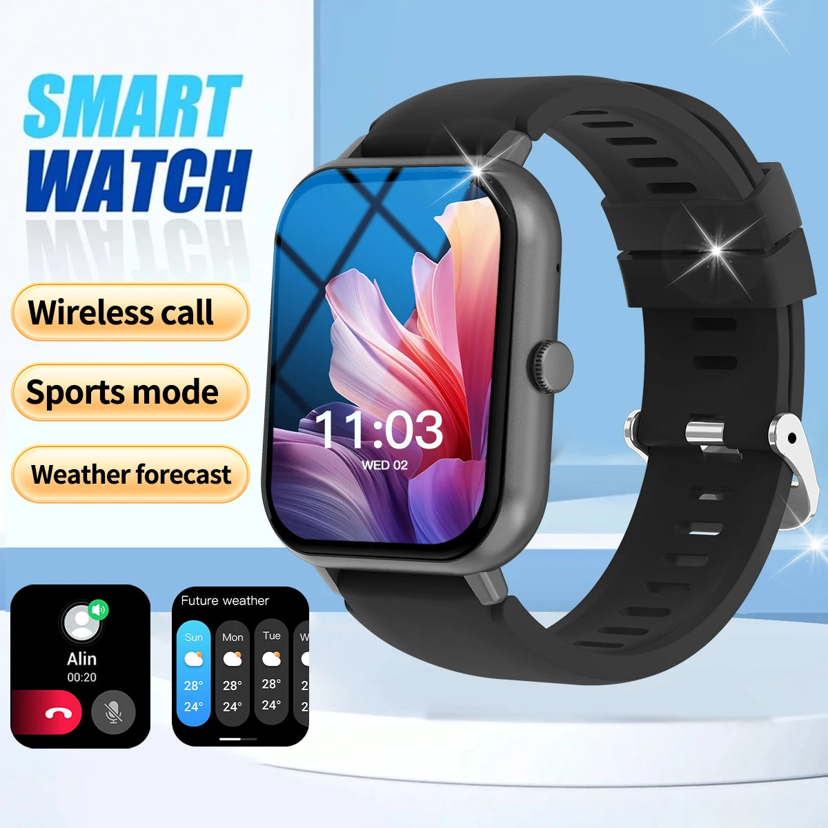 The fashionable smart watch has a full touch screen, can answer and make calls, and has message reminders and other functions. I