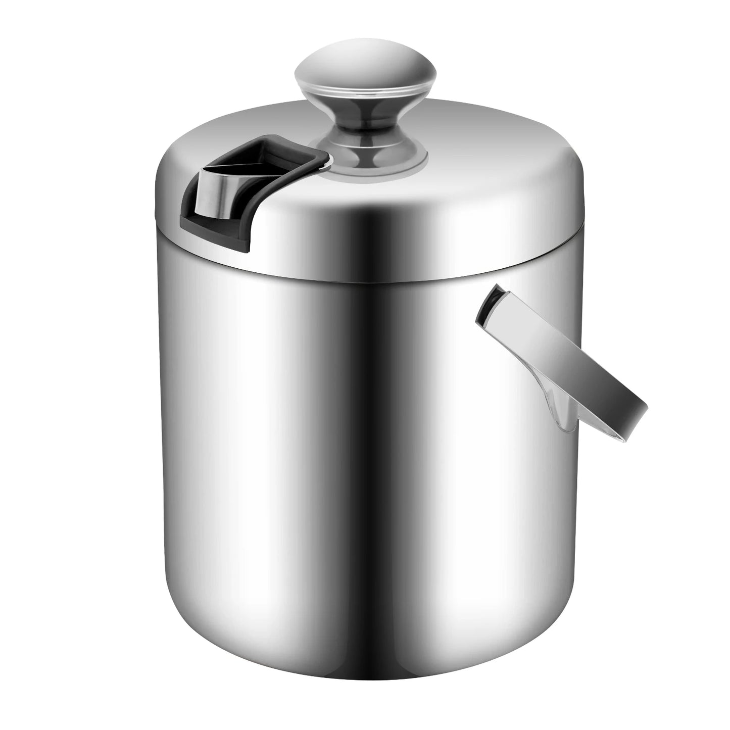 1.3L Portable Double-Walled Ice Bucket with Tongs Lid Stainless Steel Ice Cube Container For Wine/Drinking/Beer Cooler