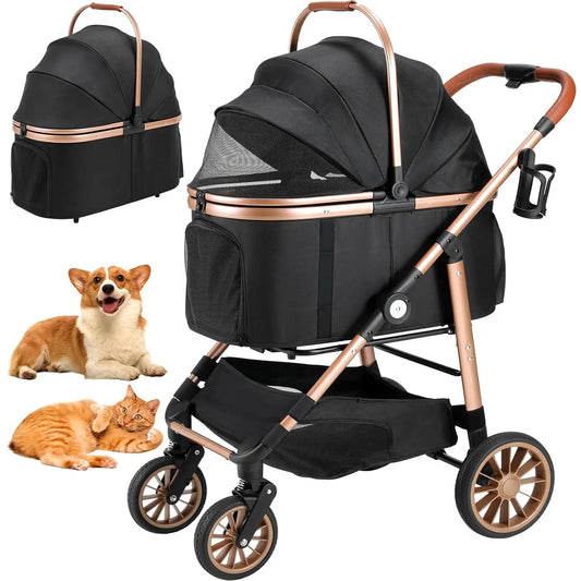 360 Degree High Wheels Foldable Pet Stroller 2 In 1 Dog Cat