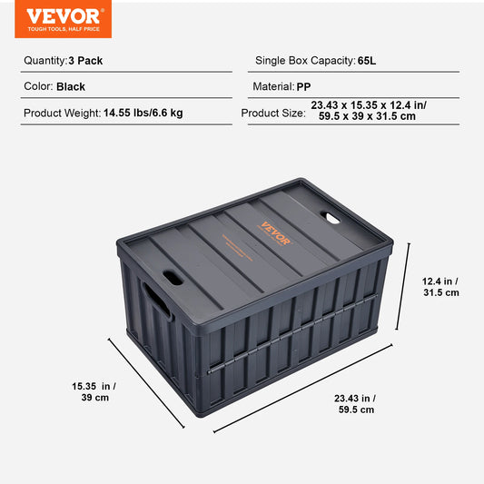 SucceBuy Collapsible Storage Bins 45L 65L Crates With Lids