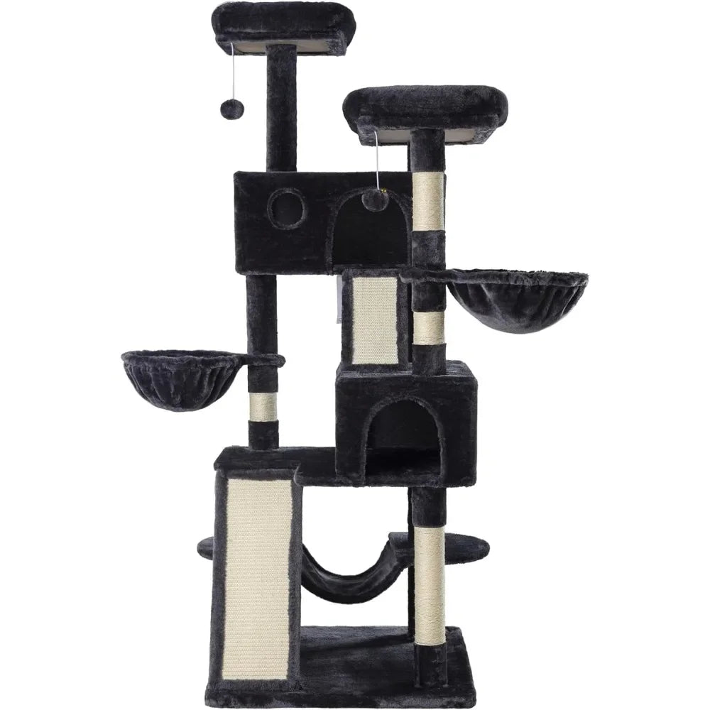 66 Inches Large Cat Tree Tower Multi Level Plush Perches Condo Sisal Scratching Posts Hammock for Big Cats