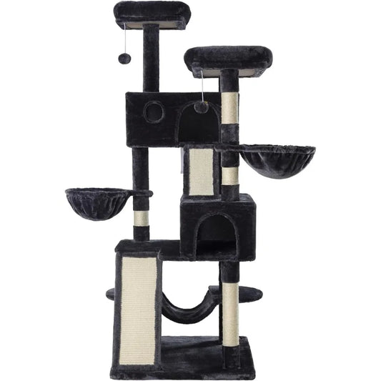 66 Inches Large Cat Tree Tower Multi Level Plush Perches Condo Sisal Scratching Posts Hammock for Big Cats