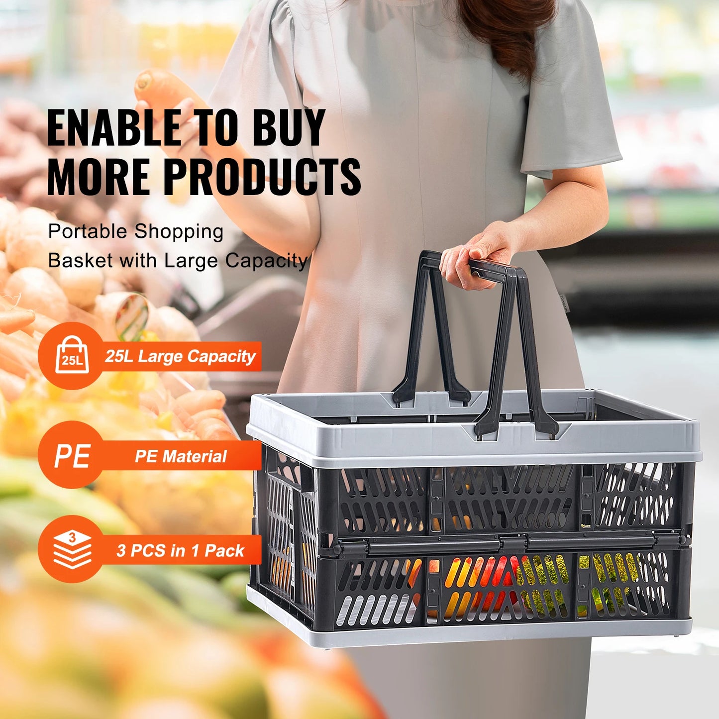 SucceBuy 3 Pack Foldable Storage Baskets For Kitchen