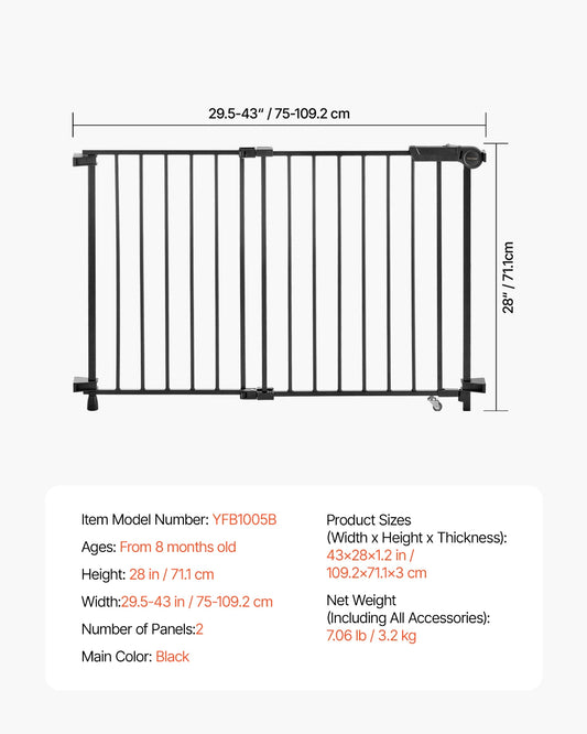 SucceBuy Adjustable Baby Gate 29.5 To 43 Inch Wide 28 High