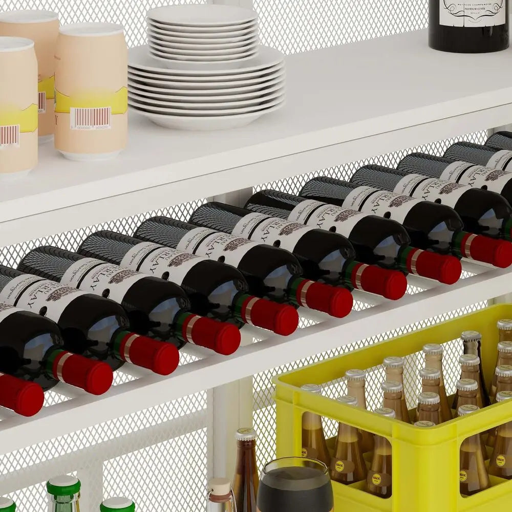 L Shaped Mini Home Bar Unit Wine Rack Glasses Hanger with Music Sensing LED Ligh