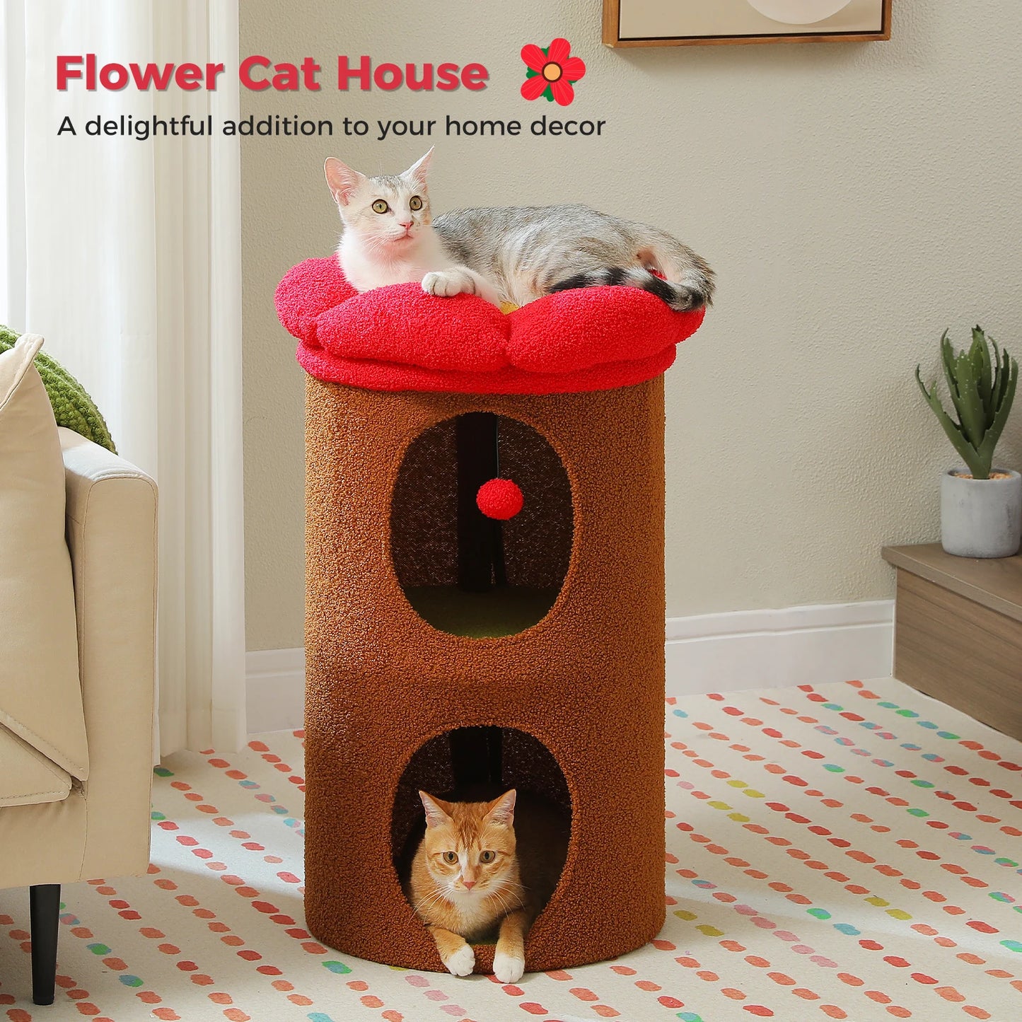 Double Deck Cat House Cozy Condos With Flower Perch Indoor
