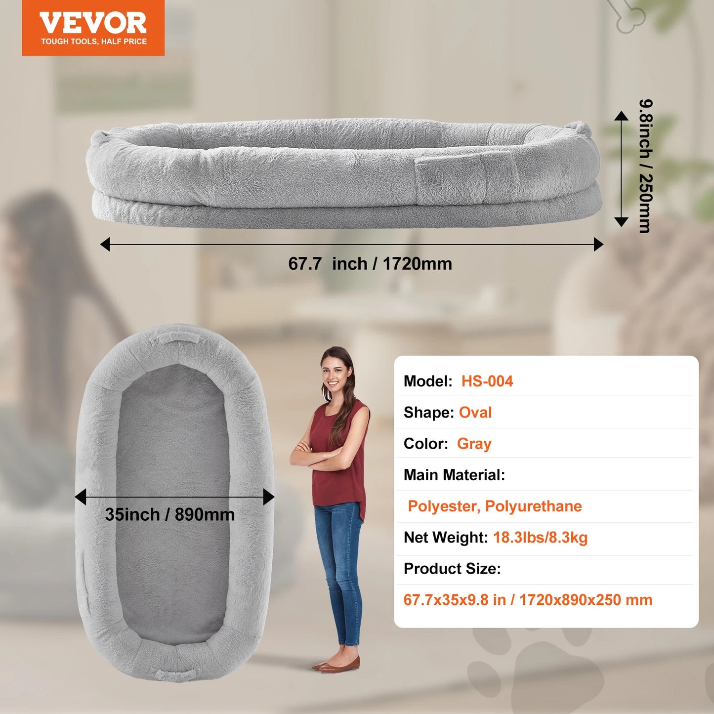 SucceBuy Human Dog Bed For Adults With Faux Rabbit Fur Cover