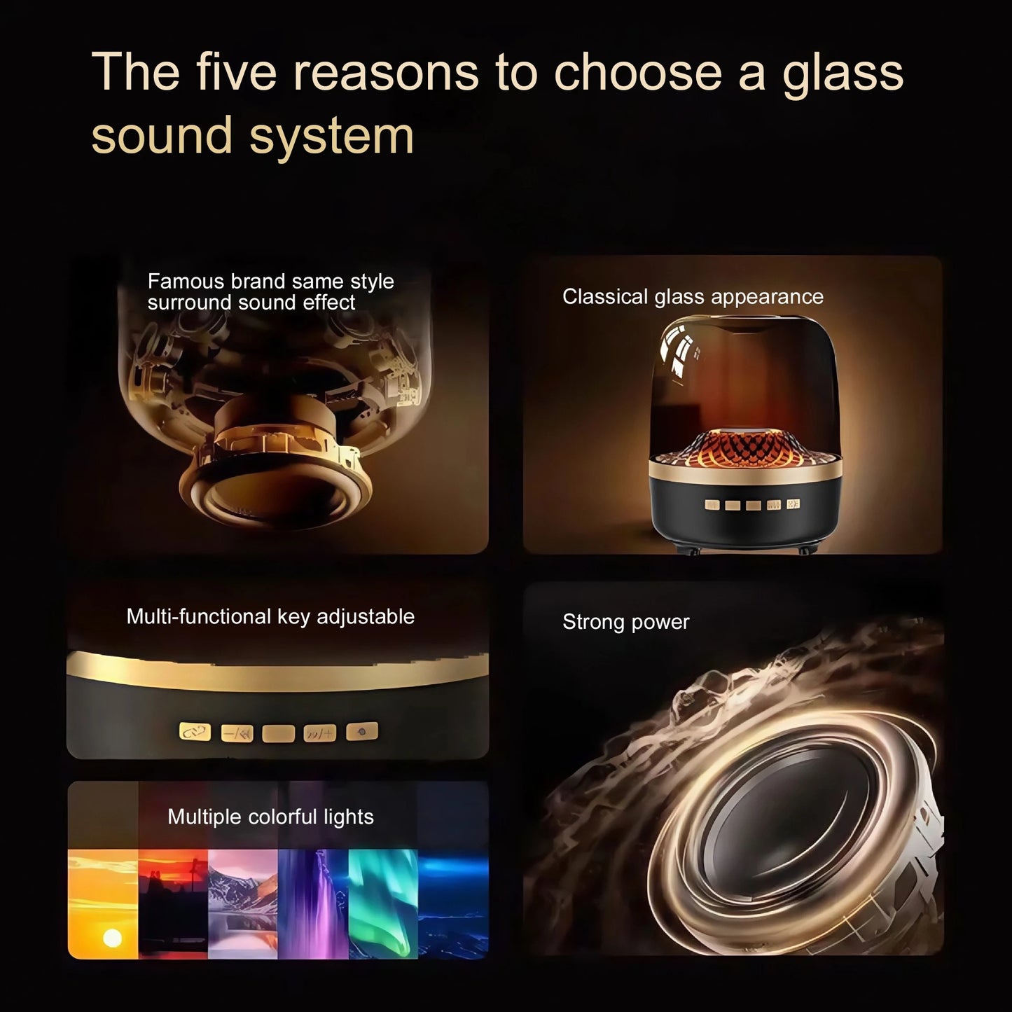 5th Glass Bluetooth Speaker Subwoofer Colorful Home High Volume Wireless Smart Computer Speaker ﻿Electronics Desk Accessories